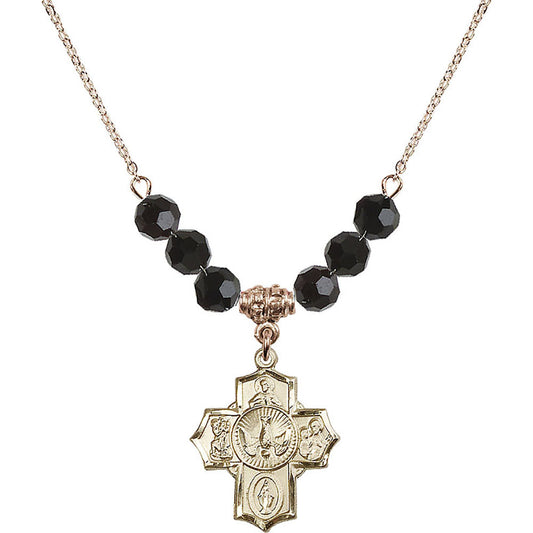 14kt Gold Filled 5-Way Birthstone Necklace with Jet Beads - 2090