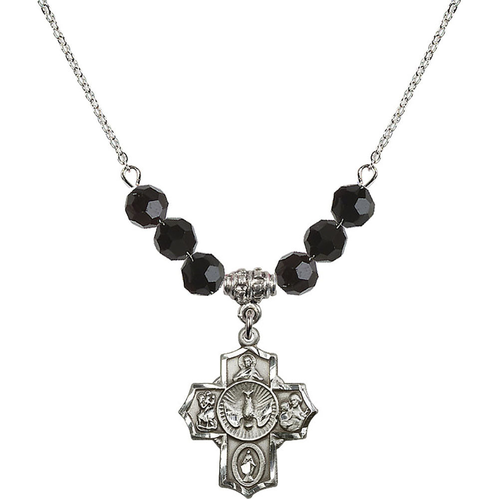 Sterling Silver 5-Way Birthstone Necklace with Jet Beads - 2090