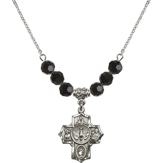 Sterling Silver 5-Way Birthstone Necklace with Jet Beads - 2090