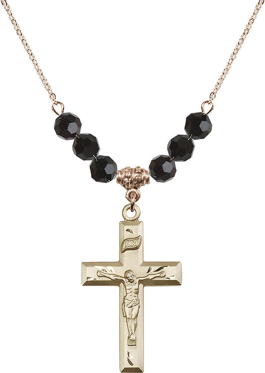 14kt Gold Filled Crucifix Birthstone Necklace with Jet Beads - 2186