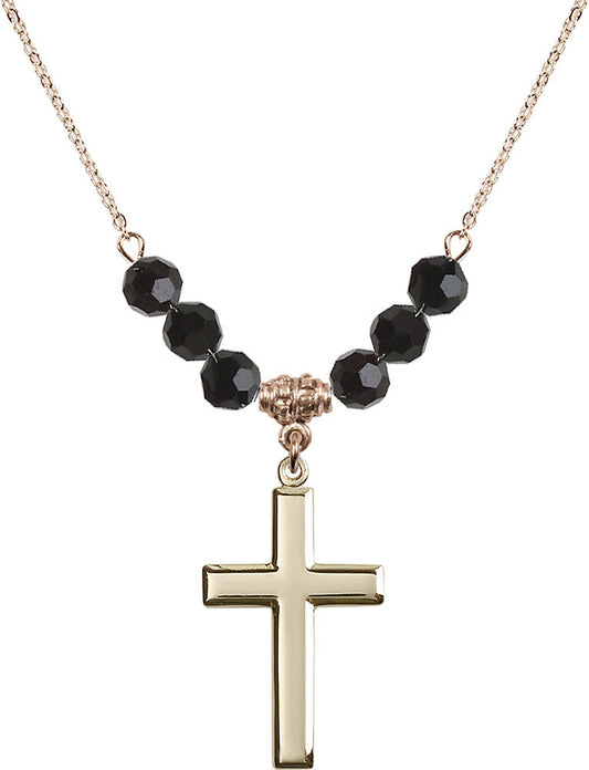 14kt Gold Filled Cross Birthstone Necklace with Jet Beads - 2190