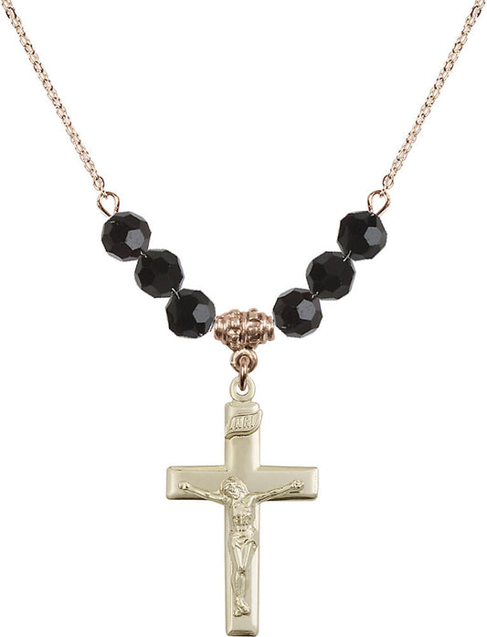 14kt Gold Filled Crucifix Birthstone Necklace with Jet Beads - 2191