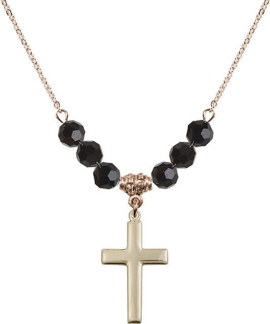 14kt Gold Filled Cross Birthstone Necklace with Jet Beads - 2195