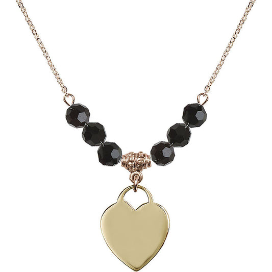 14kt Gold Filled Heart Birthstone Necklace with Jet Beads - 3200