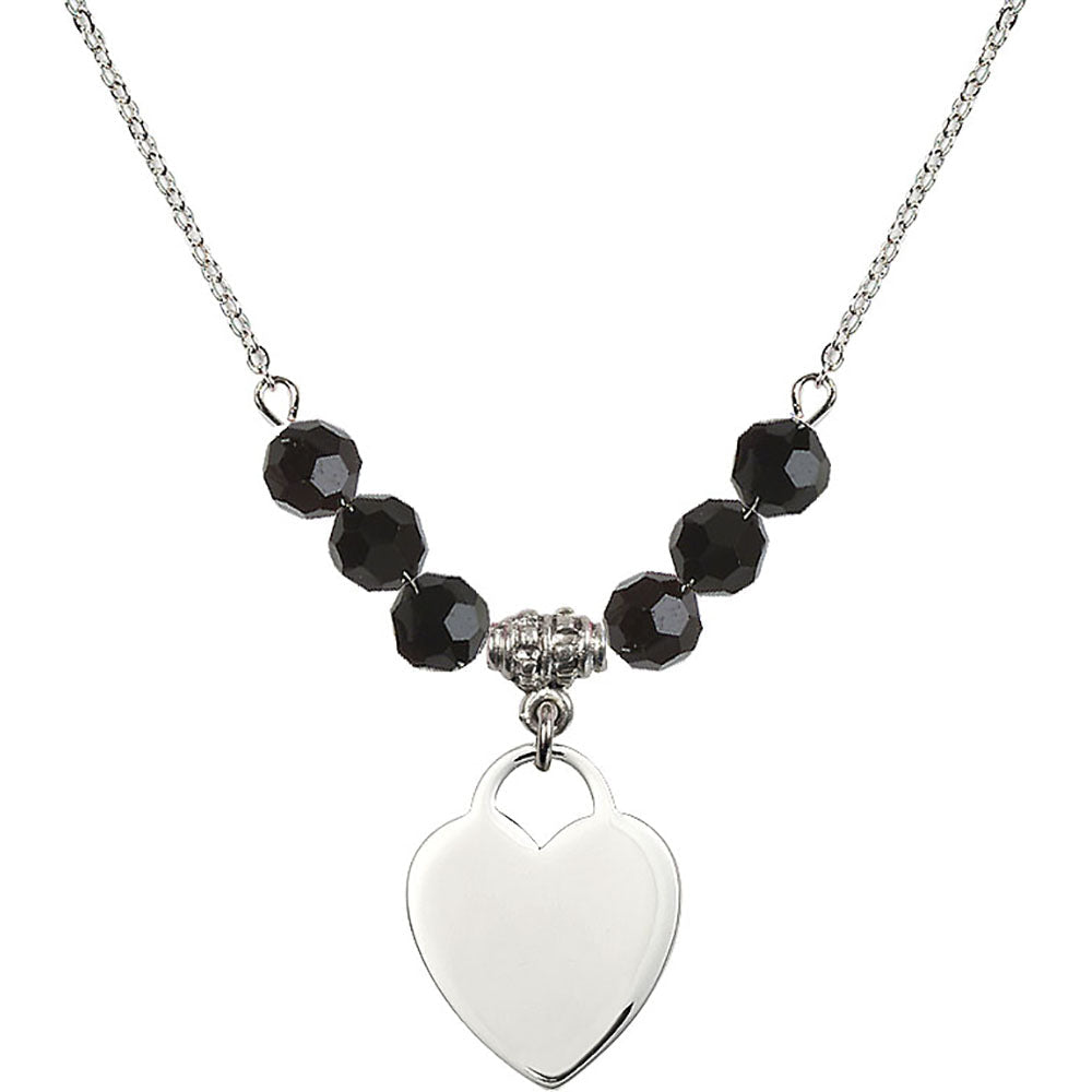 Sterling Silver Heart Birthstone Necklace with Jet Beads - 3200
