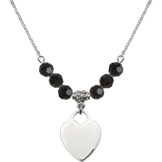 Sterling Silver Heart Birthstone Necklace with Jet Beads - 3200