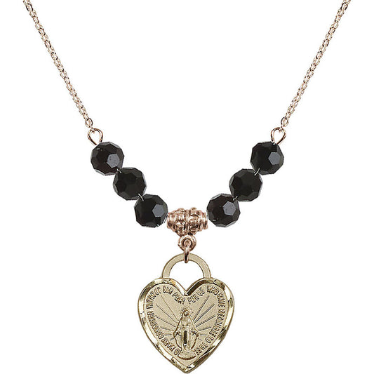 14kt Gold Filled Miraculous Heart Birthstone Necklace with Jet Beads - 3201
