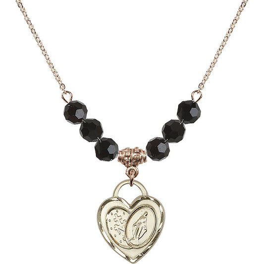 14kt Gold Filled Miraculous Heart Birthstone Necklace with Jet Beads - 3212