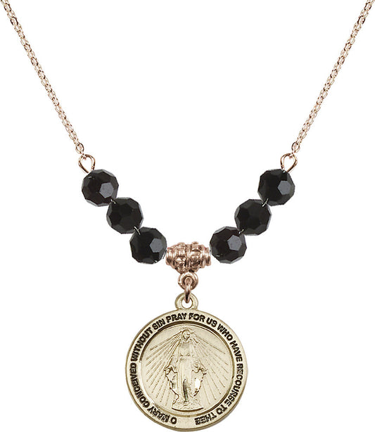 14kt Gold Filled Miraculous Birthstone Necklace with Jet Beads - 4056