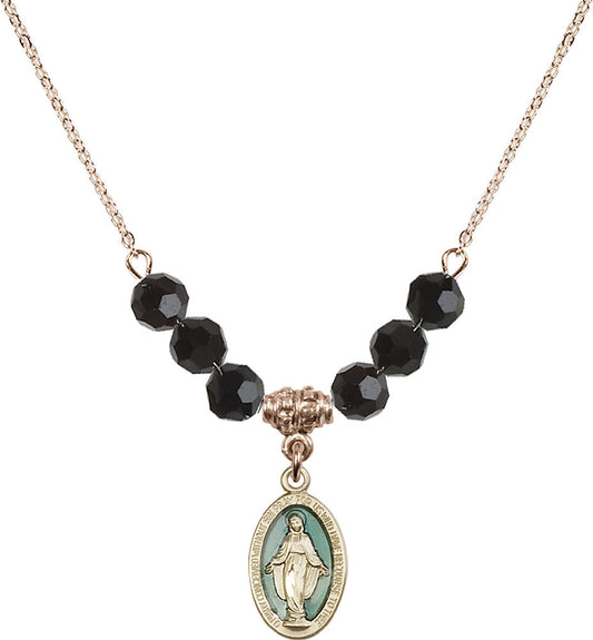 14kt Gold Filled Miraculous Birthstone Necklace with Jet Beads - 4122