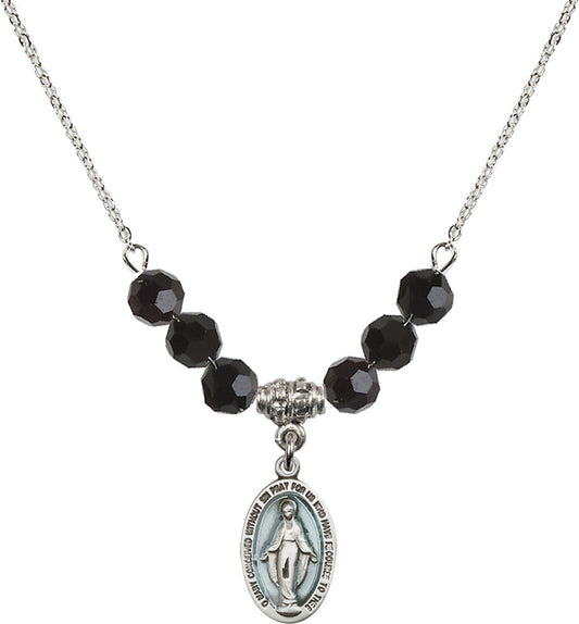 Sterling Silver Miraculous Birthstone Necklace with Jet Beads - 4122