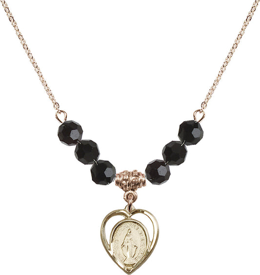 14kt Gold Filled Miraculous Birthstone Necklace with Jet Beads - 4125