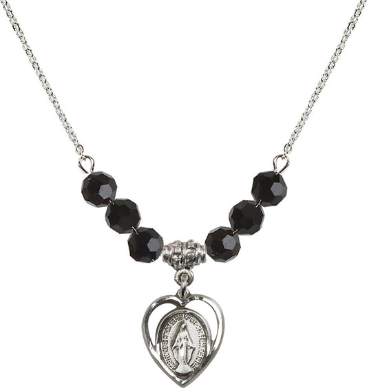 Sterling Silver Miraculous Birthstone Necklace with Jet Beads - 4125