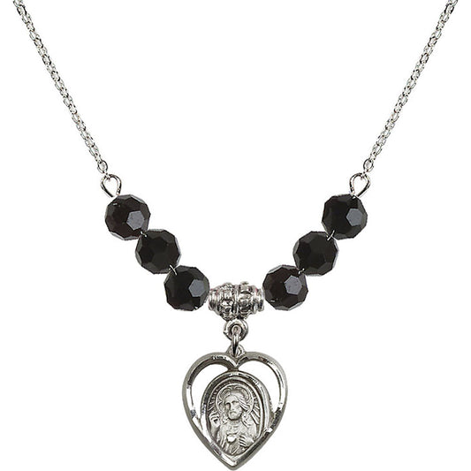 Sterling Silver Scapular Birthstone Necklace with Jet Beads - 4126