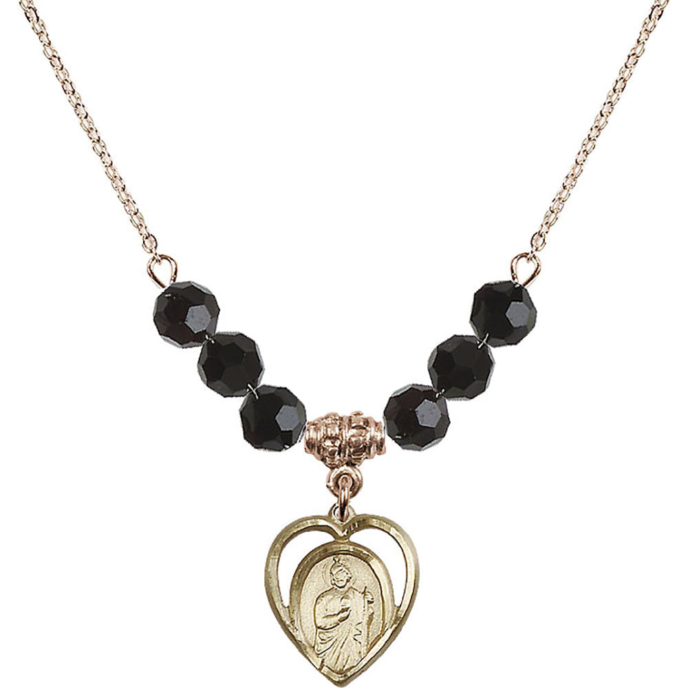 14kt Gold Filled Saint Jude Birthstone Necklace with Jet Beads - 4128