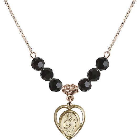 14kt Gold Filled Saint Jude Birthstone Necklace with Jet Beads - 4128