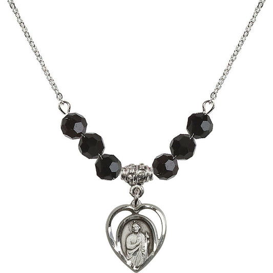 Sterling Silver Saint Jude Birthstone Necklace with Jet Beads - 4128