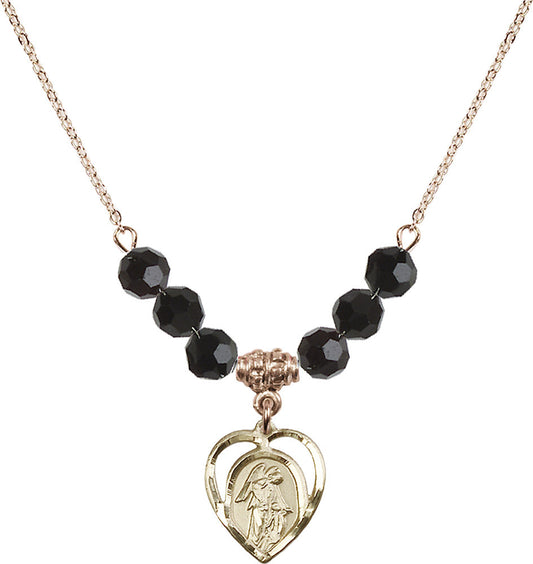 14kt Gold Filled Guardian Angel Birthstone Necklace with Jet Beads - 4129