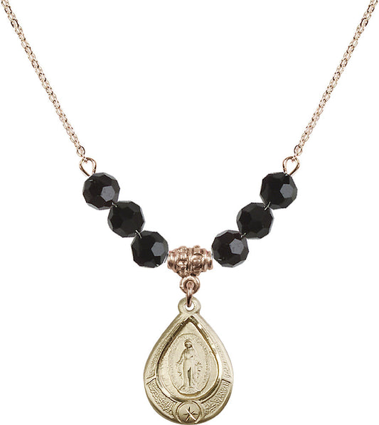 14kt Gold Filled Miraculous Birthstone Necklace with Jet Beads - 4144