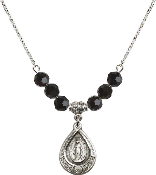 Sterling Silver Miraculous Birthstone Necklace with Jet Beads - 4144