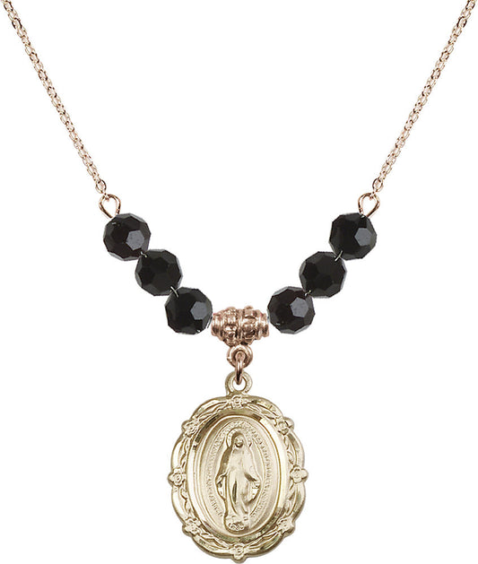 14kt Gold Filled Miraculous Birthstone Necklace with Jet Beads - 4146