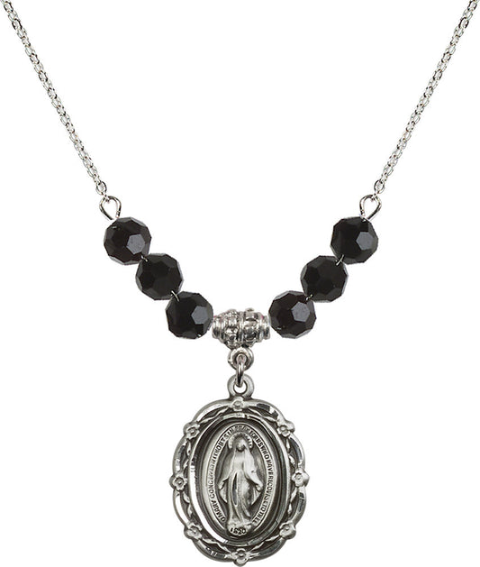 Sterling Silver Miraculous Birthstone Necklace with Jet Beads - 4146