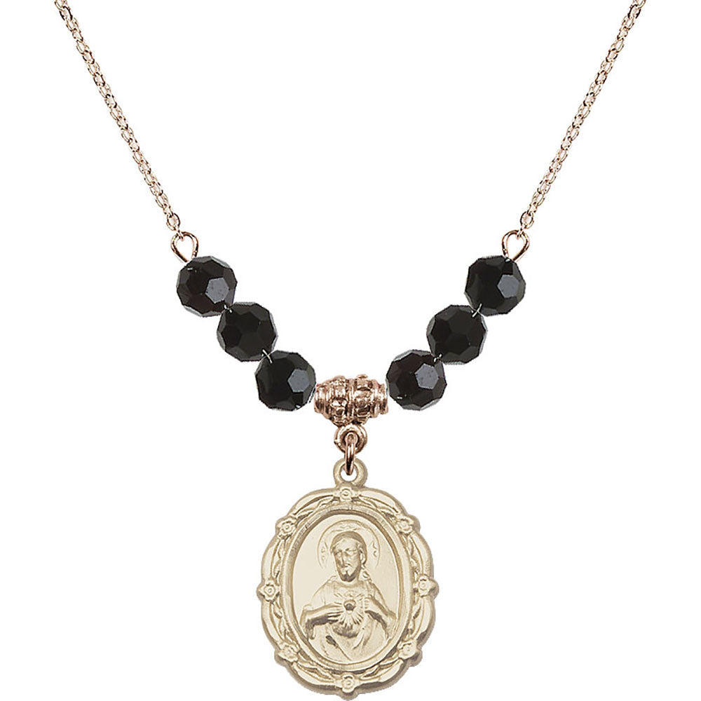 14kt Gold Filled Scapular Birthstone Necklace with Jet Beads - 4146