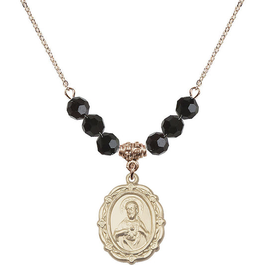 14kt Gold Filled Scapular Birthstone Necklace with Jet Beads - 4146