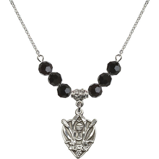 Sterling Silver Communion Birthstone Necklace with Jet Beads - 4200