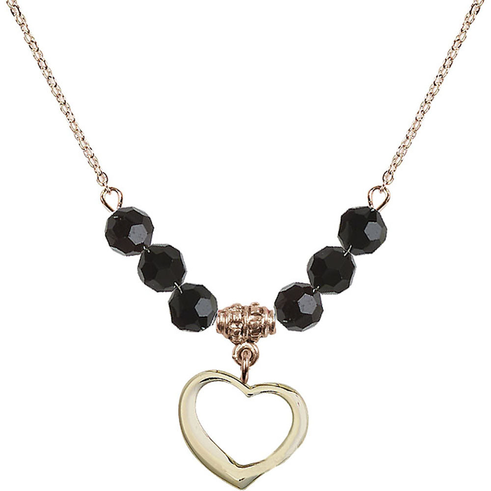 14kt Gold Filled Heart Birthstone Necklace with Jet Beads - 4208