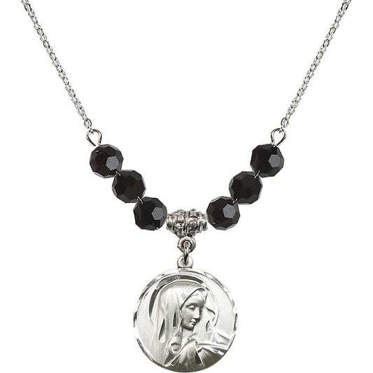 Sterling Silver Sorrowful Mother Birthstone Necklace with Jet Beads - 4249