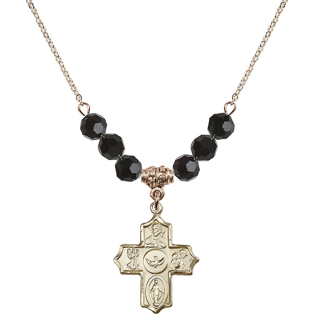 14kt Gold Filled 5-Way Birthstone Necklace with Jet Beads - 4255