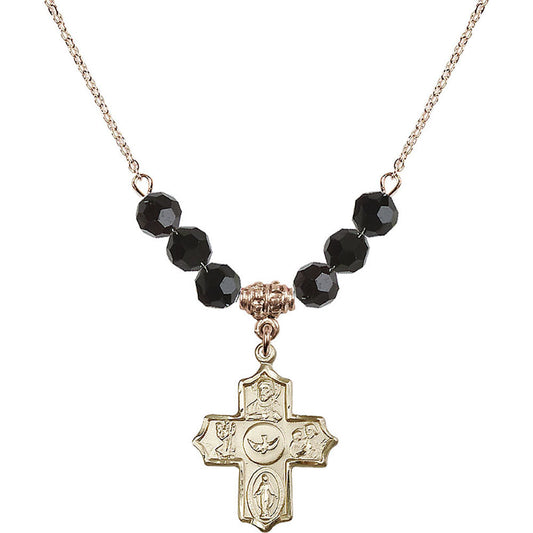 14kt Gold Filled 5-Way Birthstone Necklace with Jet Beads - 4255