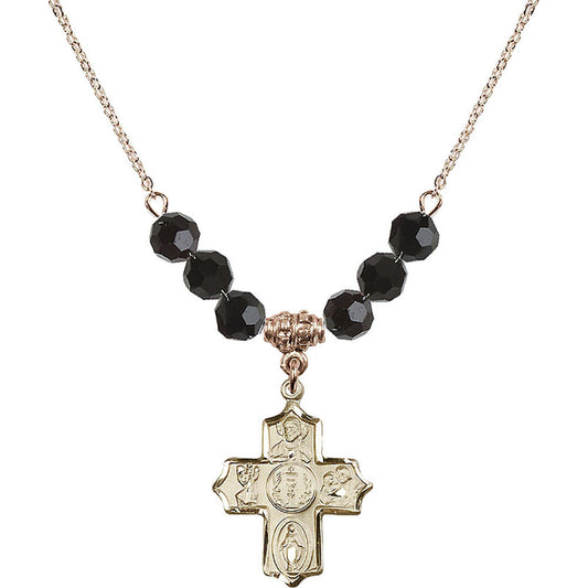14kt Gold Filled 4-Way Birthstone Necklace with Jet Beads - 4256