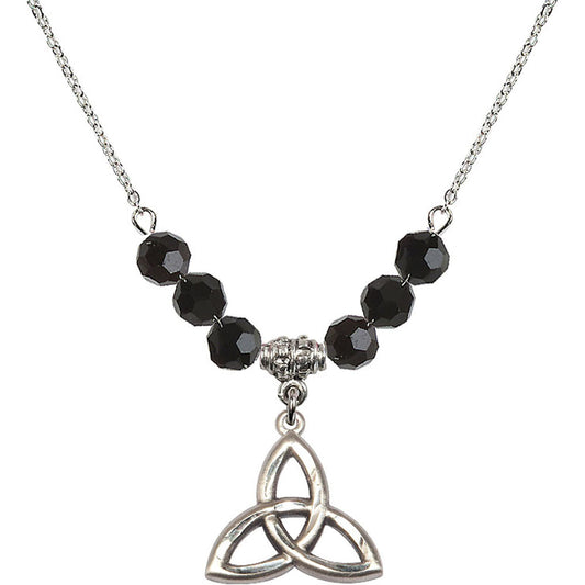 Sterling Silver Trinity Irish Knot Birthstone Necklace with Jet Beads - 5101