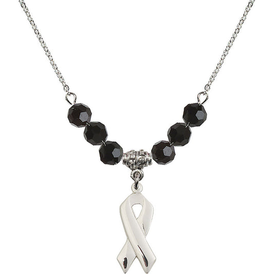 Sterling Silver Cancer Awareness Birthstone Necklace with Jet Beads - 5150