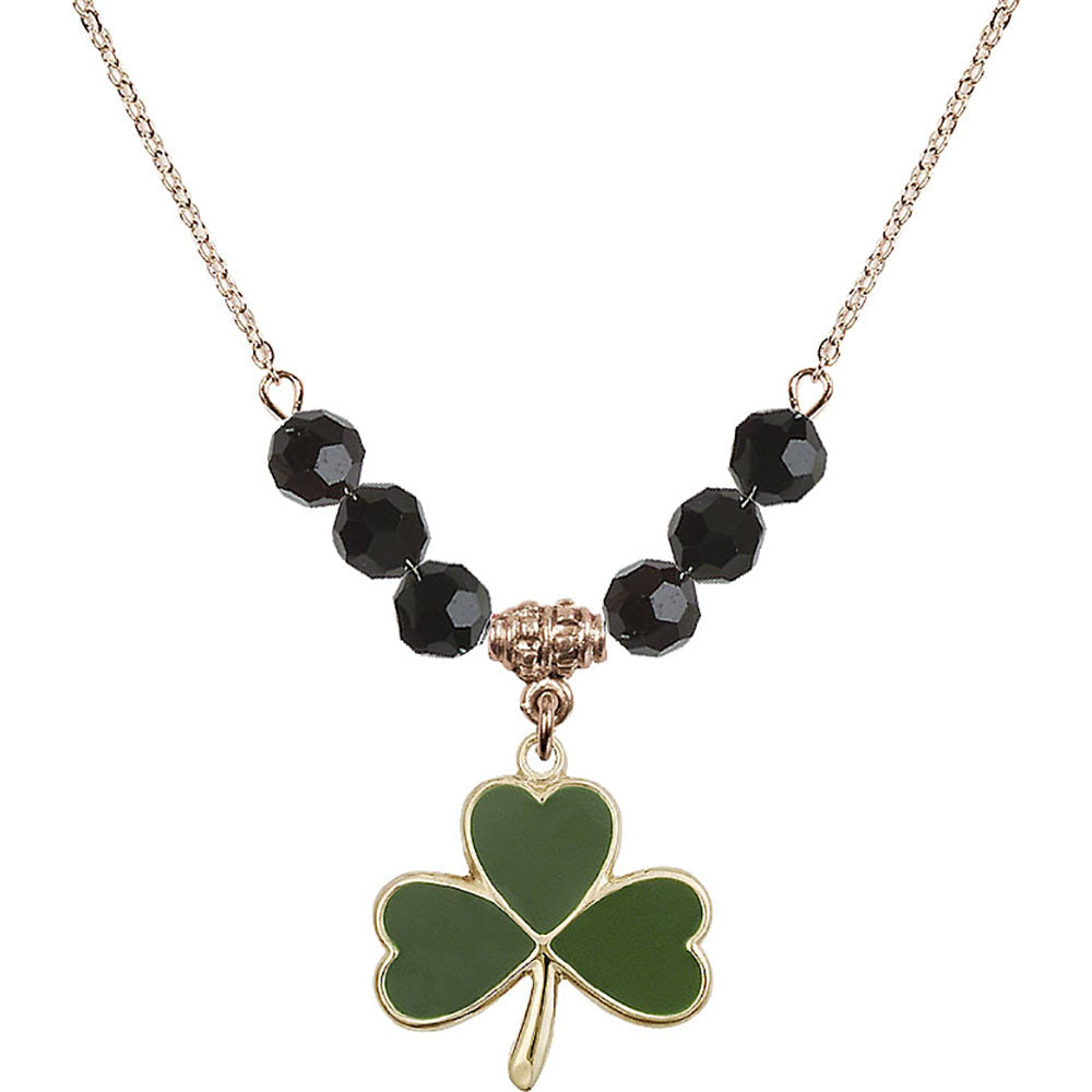 14kt Gold Filled Shamrock Birthstone Necklace with Jet Beads - 5248