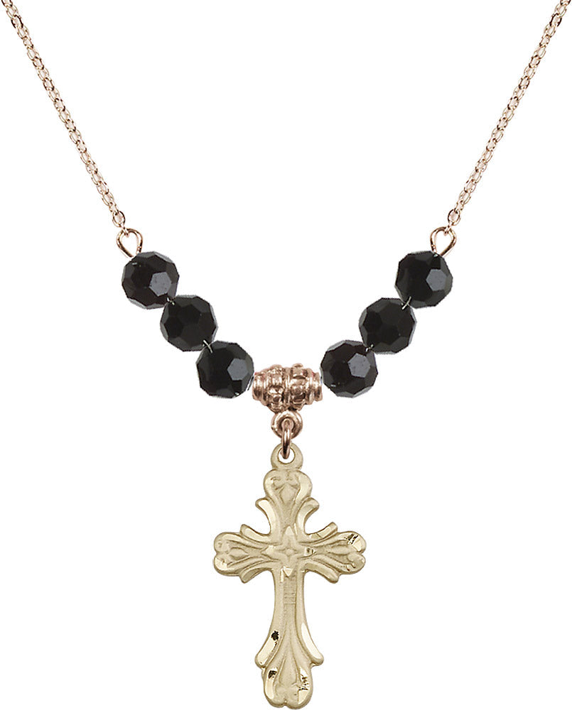 14kt Gold Filled Cross Birthstone Necklace with Jet Beads - 5419