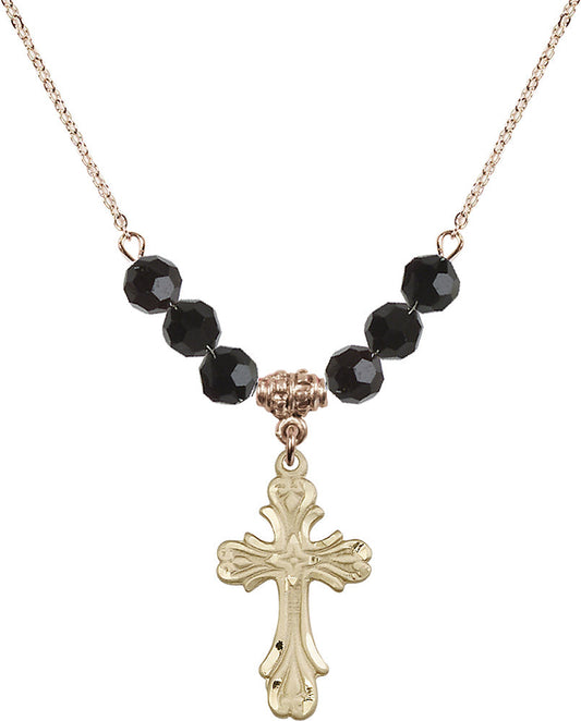 14kt Gold Filled Cross Birthstone Necklace with Jet Beads - 5419