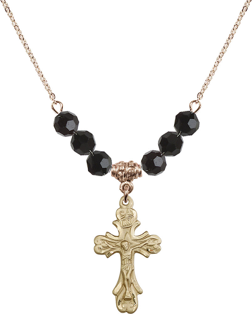 14kt Gold Filled Crucifix Birthstone Necklace with Jet Beads - 5421