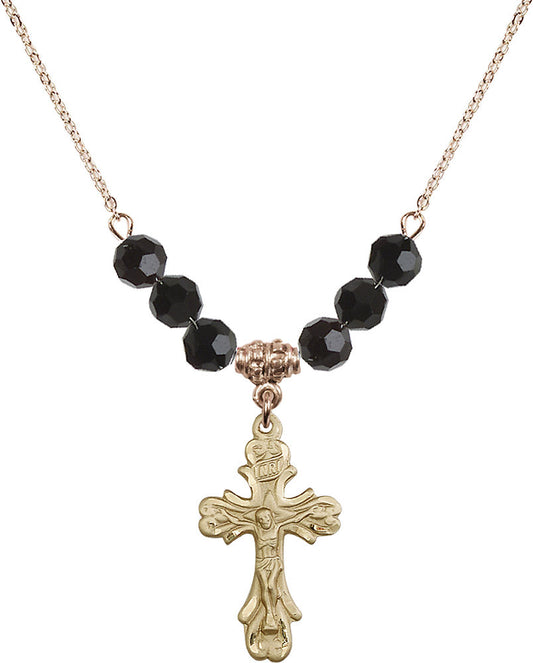 14kt Gold Filled Crucifix Birthstone Necklace with Jet Beads - 5421