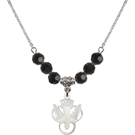 Sterling Silver Holy Spirit Birthstone Necklace with Jet Beads - 5430