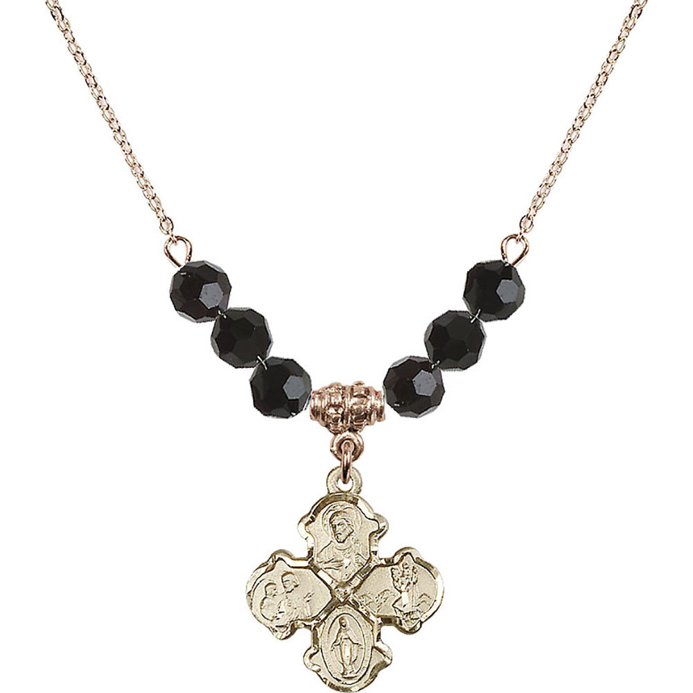 14kt Gold Filled 4-Way Birthstone Necklace with Jet Beads - 5441