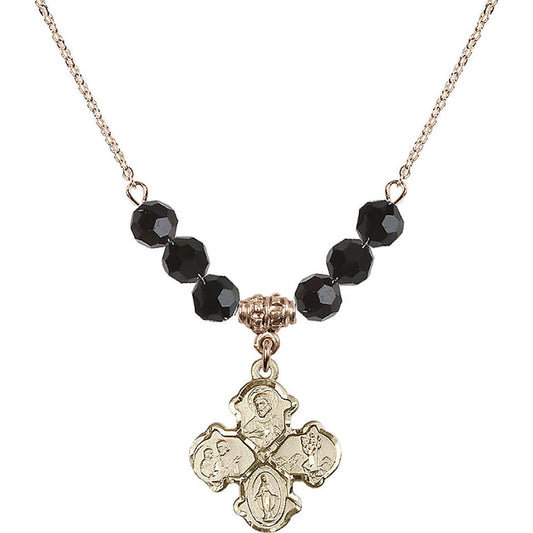 14kt Gold Filled 4-Way Birthstone Necklace with Jet Beads - 5441