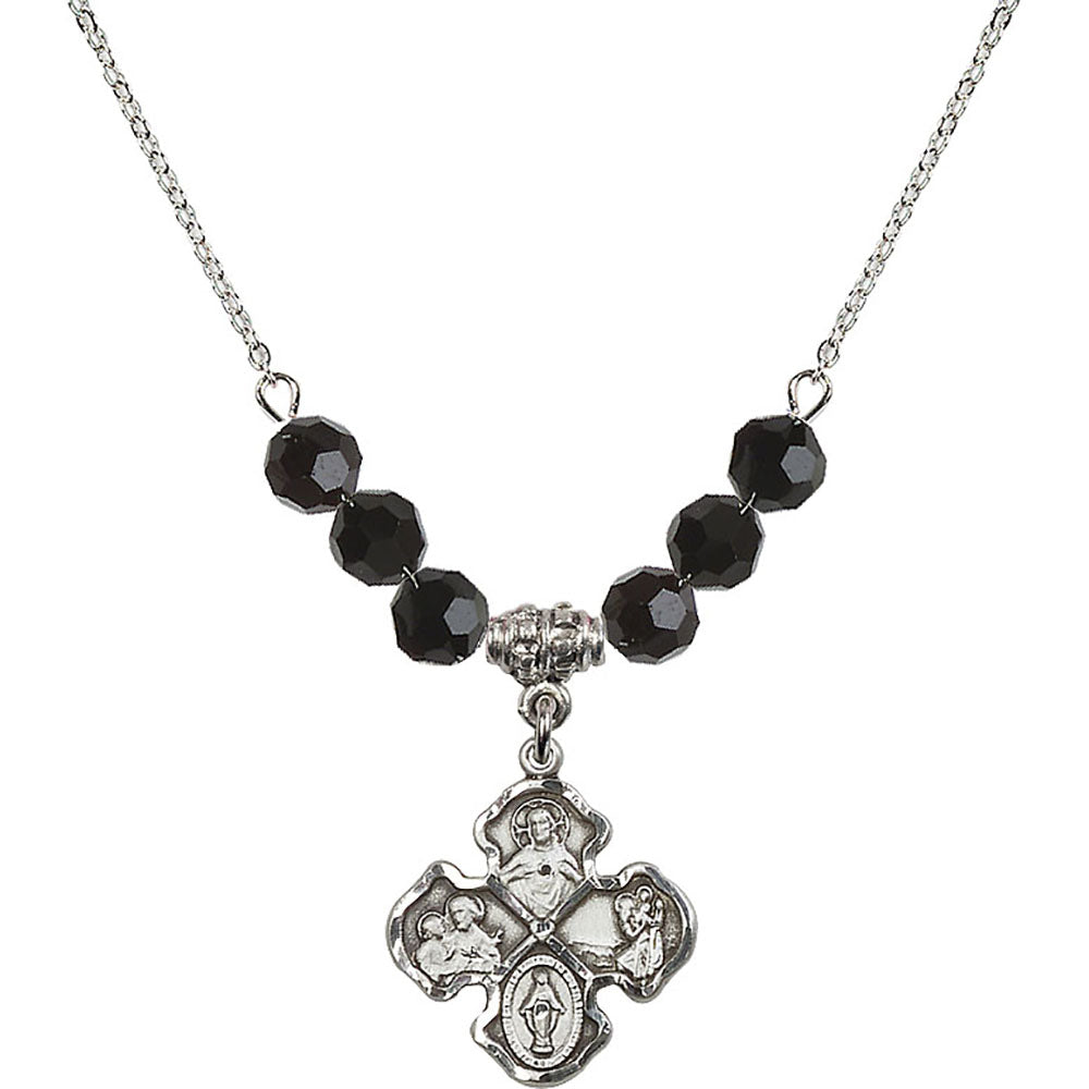 Sterling Silver 4-Way Birthstone Necklace with Jet Beads - 5441