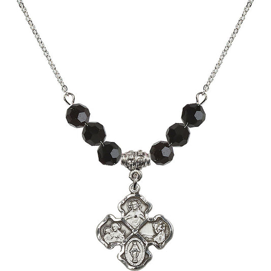Sterling Silver 4-Way Birthstone Necklace with Jet Beads - 5441