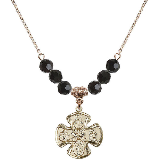 14kt Gold Filled 5-Way Birthstone Necklace with Jet Beads - 5443
