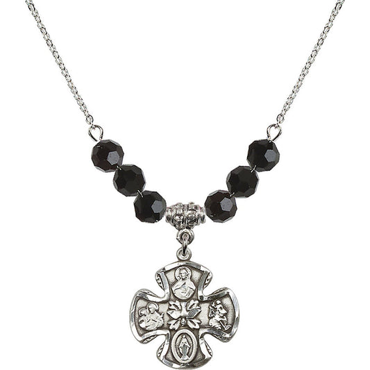 Sterling Silver 5-Way Birthstone Necklace with Jet Beads - 5443