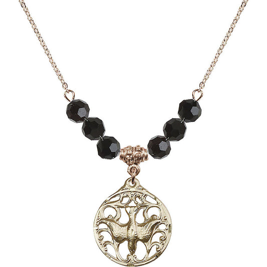 14kt Gold Filled Holy Spirit Birthstone Necklace with Jet Beads - 5655