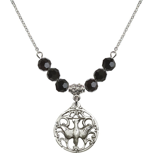 Sterling Silver Holy Spirit Birthstone Necklace with Jet Beads - 5655